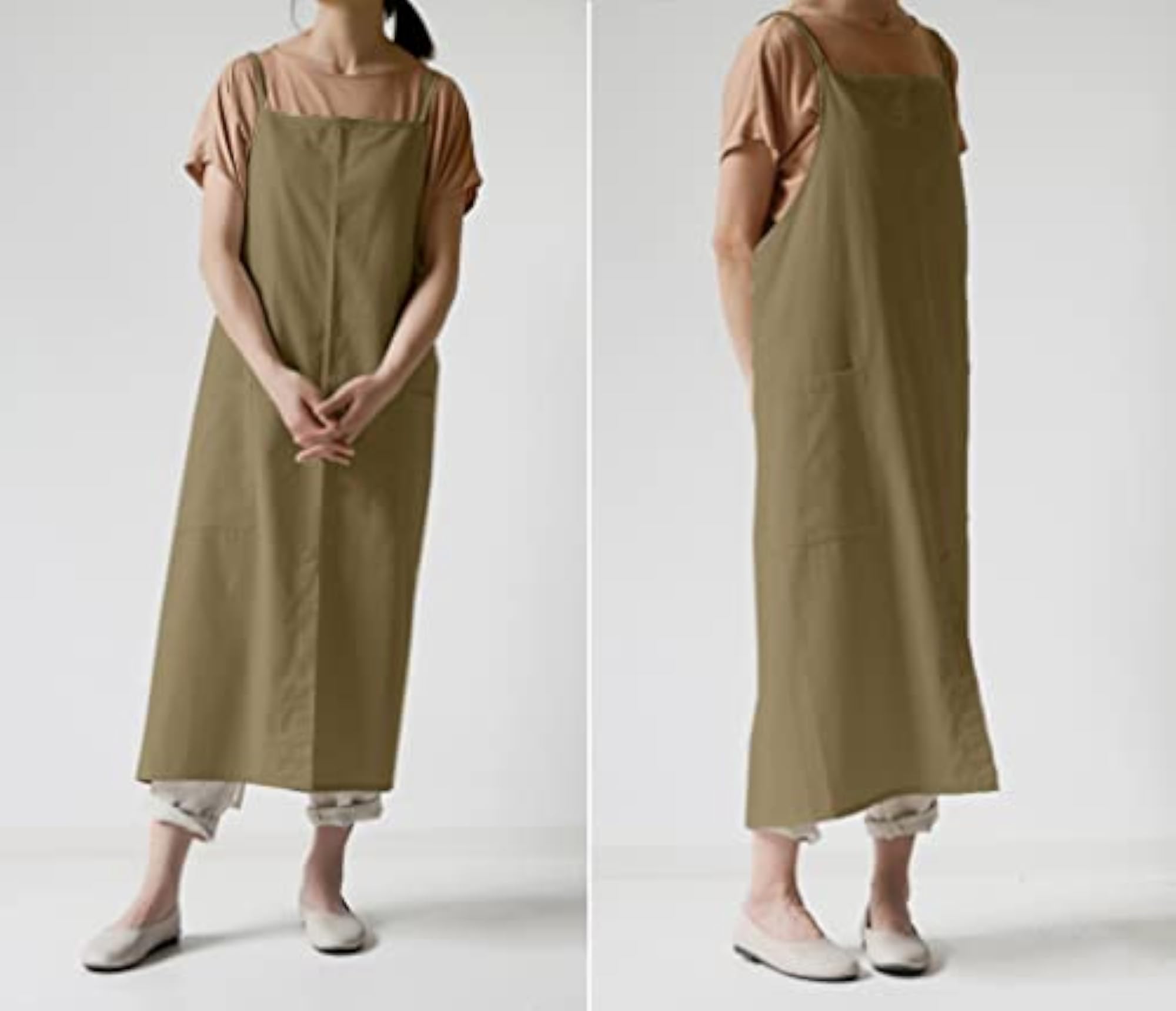 Cotton Long Square Cross Back Apron with Pockets